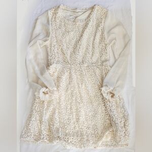 Cream Floral Lace Long-Sleeve Dress (sz small/petite)
